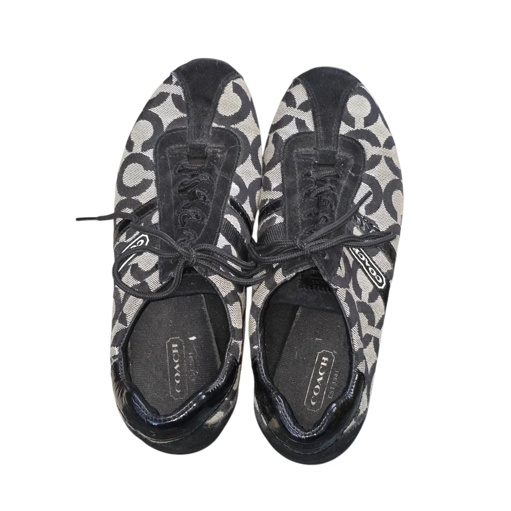 COACH Kathleen Black Signature Canvas Lace-Up Sneaker Shoe Size 7